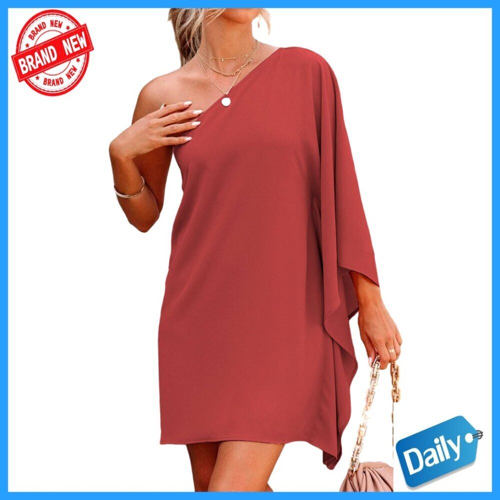 One Shoulder Batwing Sleeve Dress Elegant Flowy Party Cocktail Club Wear